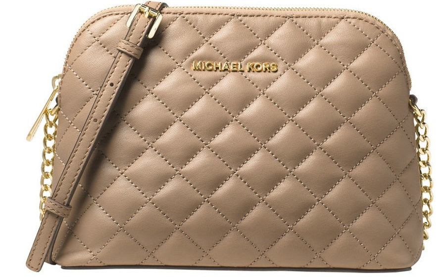 Michael Kors Cindy Large Dome Crossbody Quilted Costa Lamb 18K - Bisque -