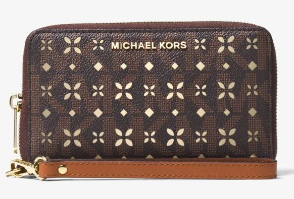 Michael Kors Jet Set Travel Perforated Logo Phone Case - Vanilla Logo/Gold - Brown -