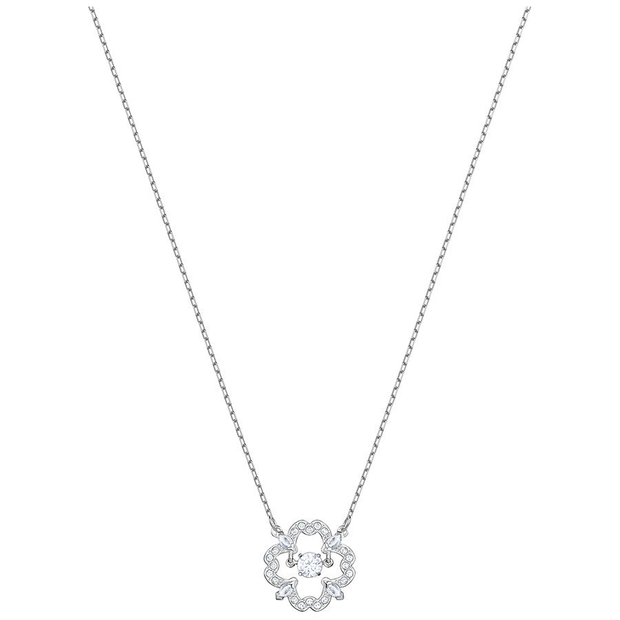 Swarovski Sparkling Dance Flower Necklace - White - Rhodium Plating -