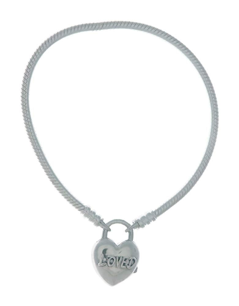 PANDORA Moments Smooth Silver Padlock Bracelet - You Are Loved Heart 925 Sterling Silver - 16cm