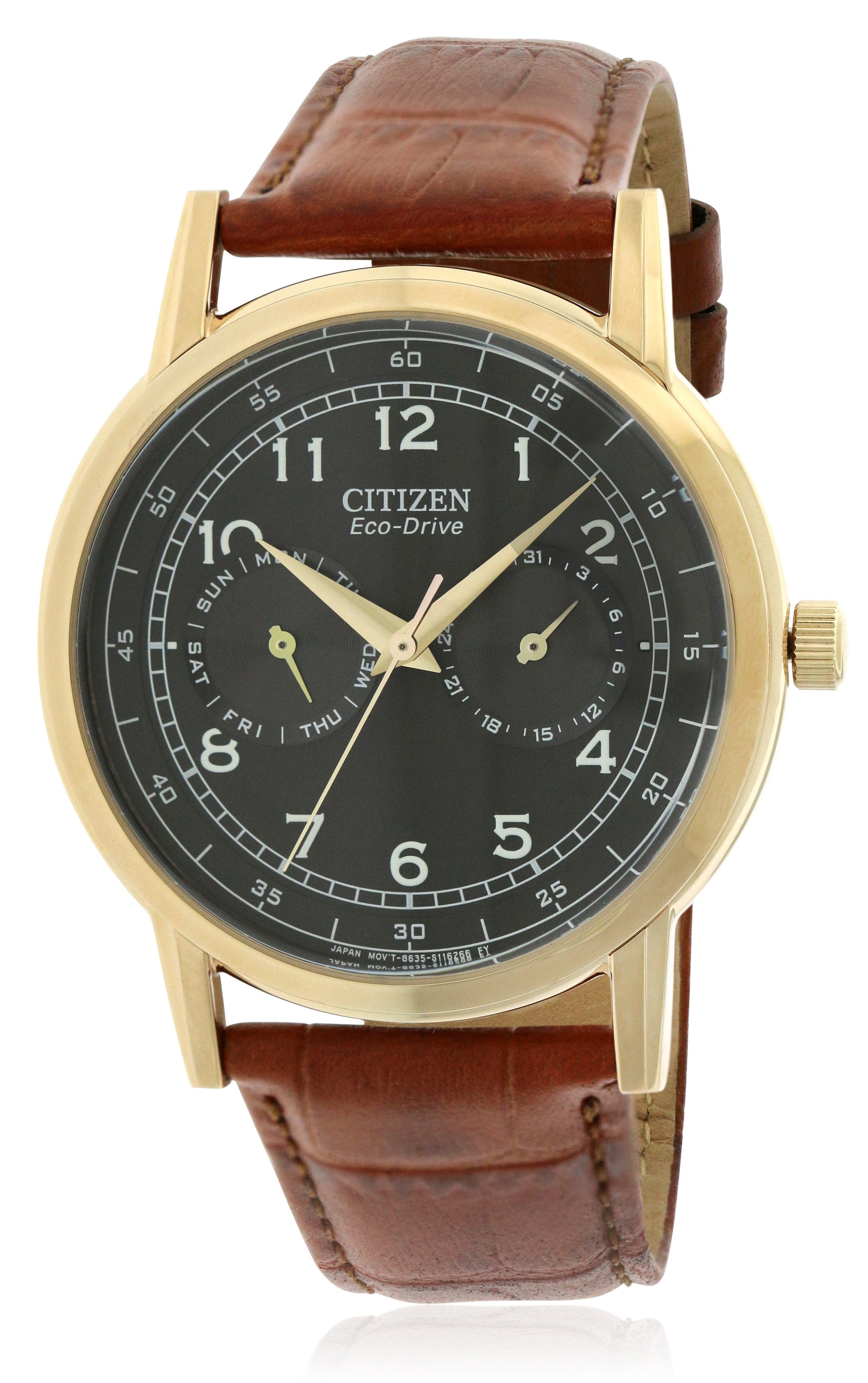 Citizen Eco-Drive Gold-Tone Leather Mens Watch