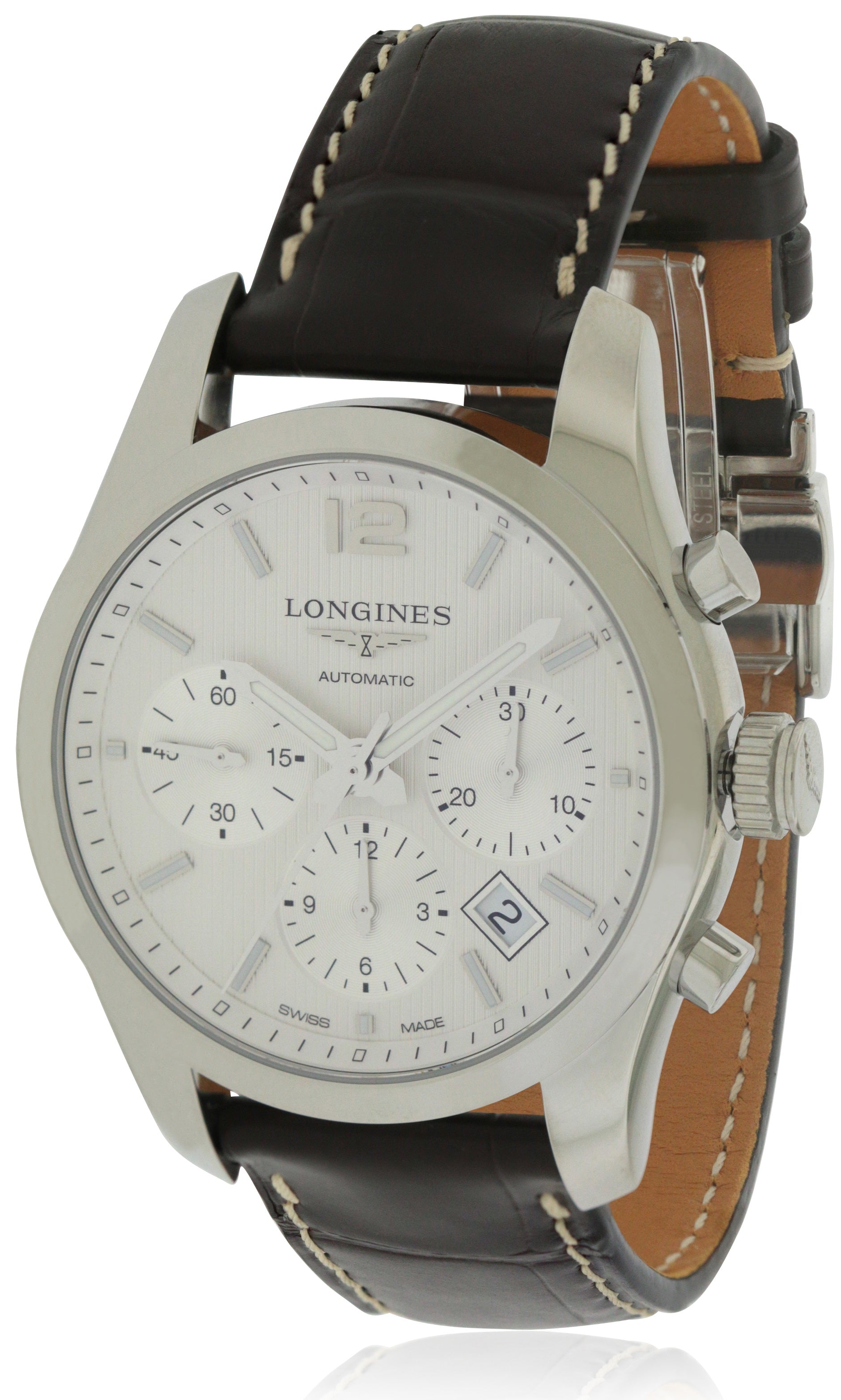 Longines Conquest Leather Chronograph Automatic Mens Watch