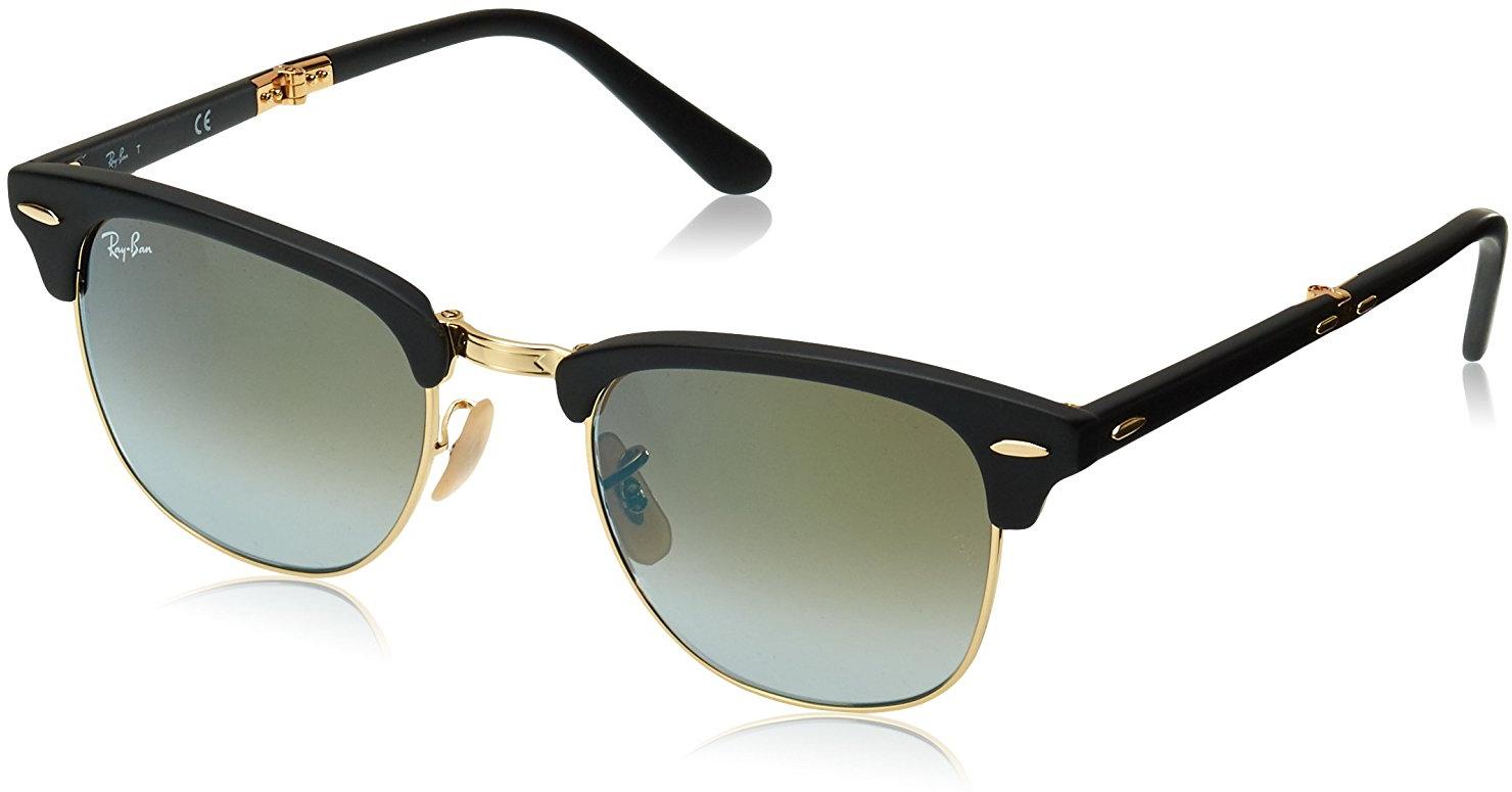 Ray-Ban Clubmaster Folding Sunglasses Black Matte/Green Acetate -