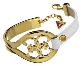 GUESS White Leather Gold-Tone Bracelet