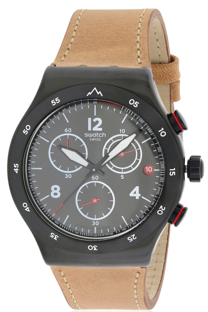 Swatch THE JOURNEY IS THE REWARD Leather Chronograph Mens Watch