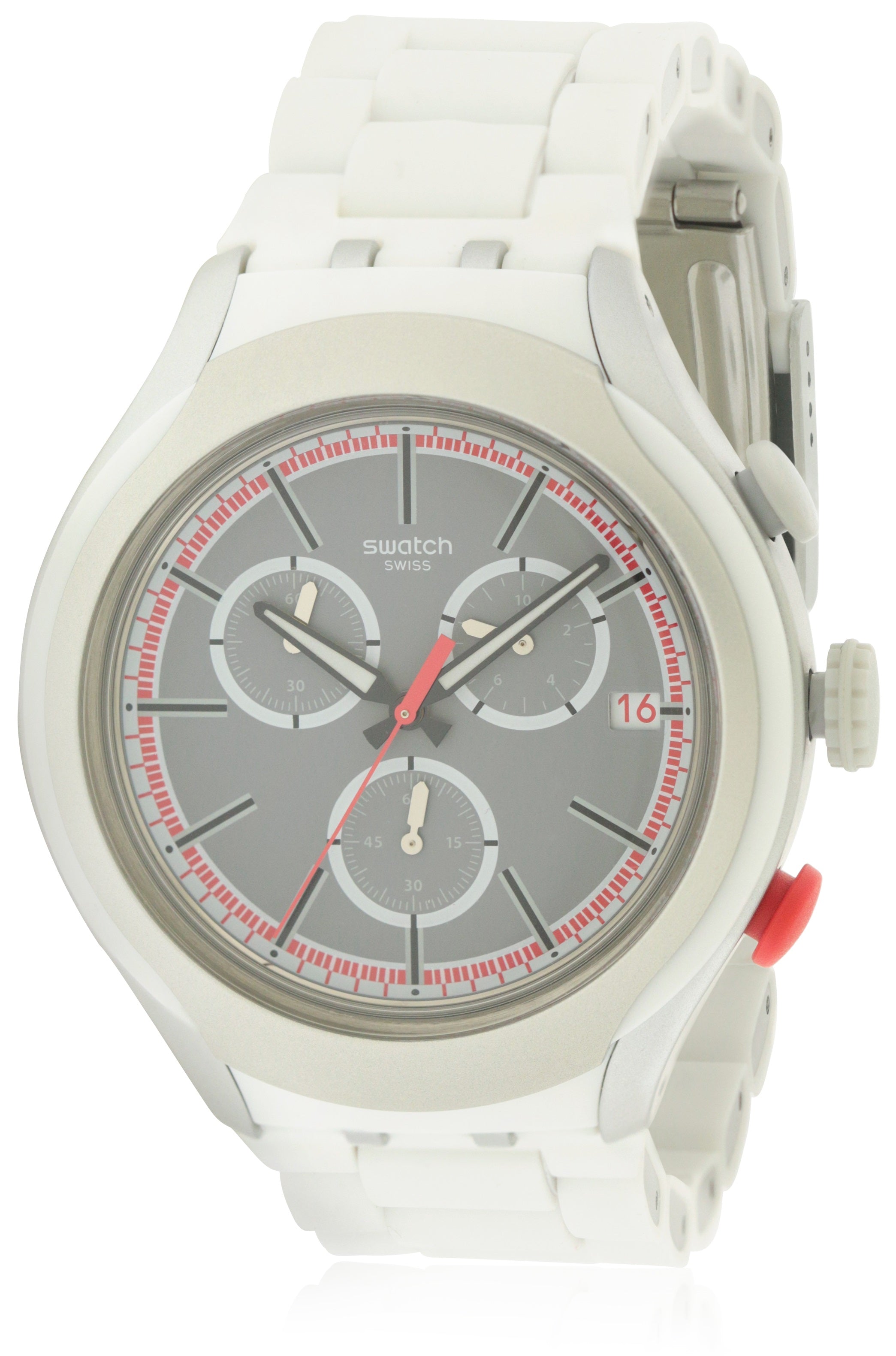 Swatch WHITE ATTACK Aluminium Chronograph Mens Watch