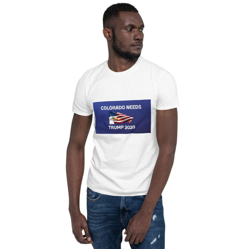 Colorado Needs Trump 2020 American Flag with Eagle Short-Sleeve Unisex T-Shirt