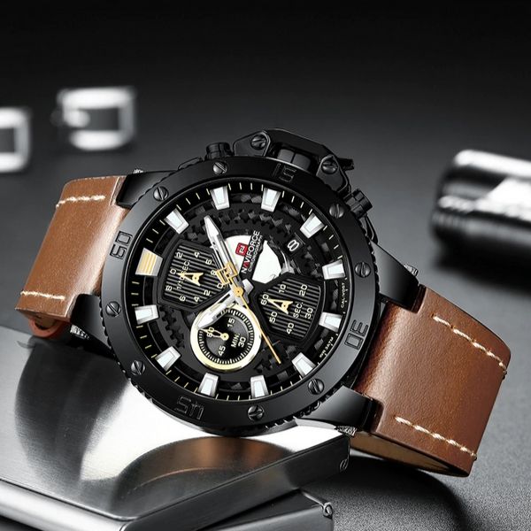 Zincon Mens Chronograph Leather Watch - Black