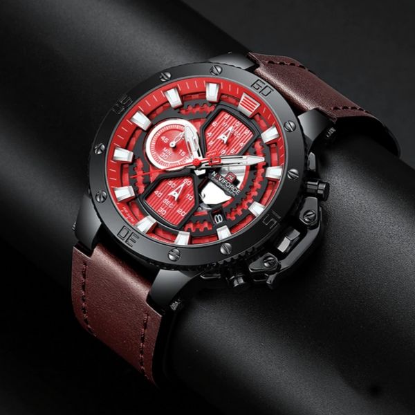 Zincon Mens Chronograph Leather Watch - Red