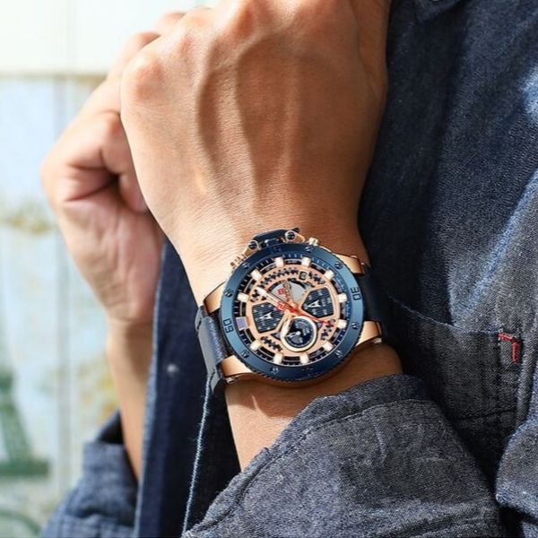 Zincon Mens Chronograph Leather Watch - Blue