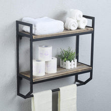 Load image into Gallery viewer, Discover 2 tier metal industrial 23 6 bathroom shelves wall mounted rustic wall shelf over toilet towel rack with towel bar utility storage shelf rack floating shelves towel holder black brush silver