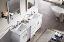 Load image into Gallery viewer, Amazon ariel e073d wht hollandale 73 solid wood double sink bathroom vanity set in white with white carrara marble countertop and mirror