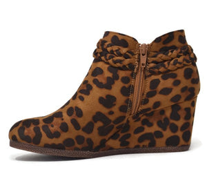 leopard wedge booties