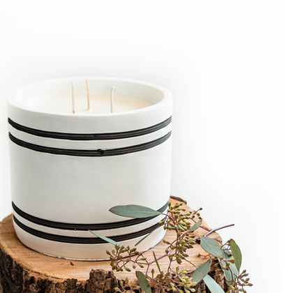 TLC Candle Co. | 2 lb. White with Black Stripe Cement Home Decor Soy Candle Create