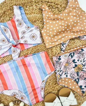 Rainbow Stripe & Vintage Floral Reversible Swimsuits