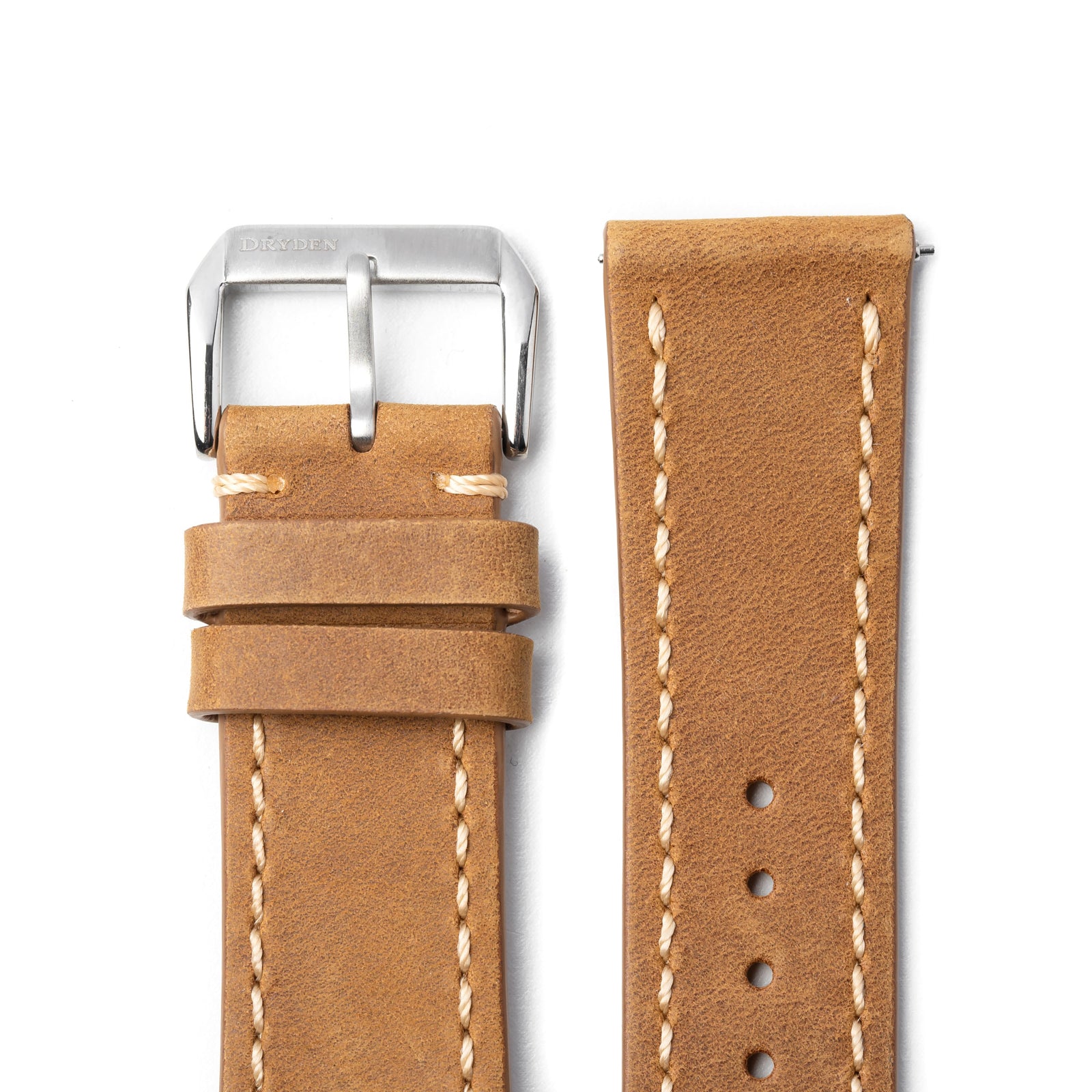 22mm Quick Release Full Stitch Leather Watch Strap - Tan Light Brown ...