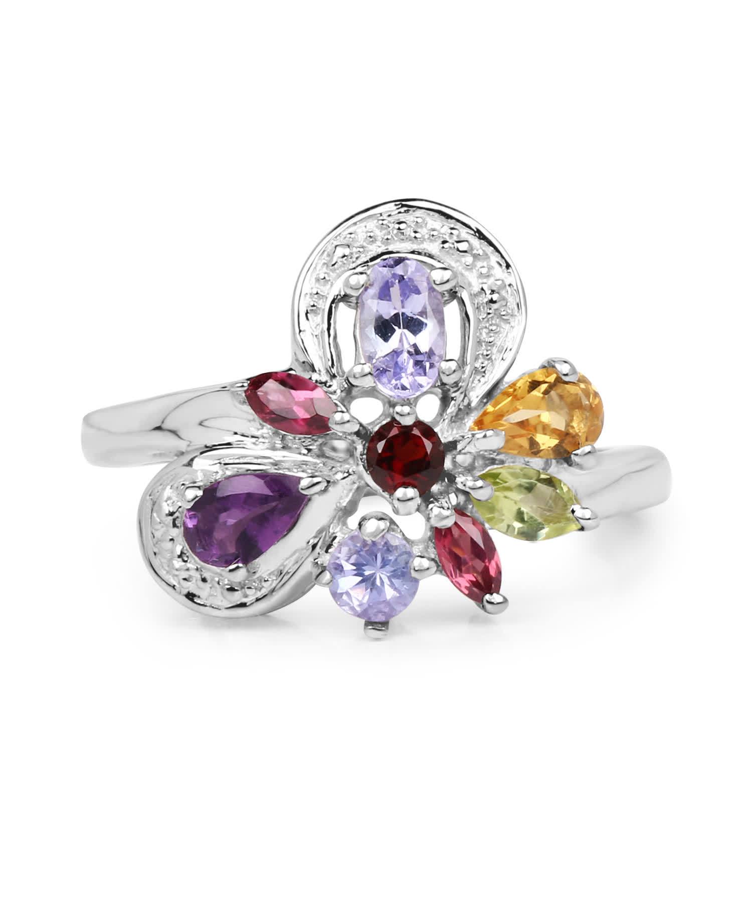 1.25ctw Natural Multi-Color Mixed Gems Rhodium Plated 925 Sterling Silver Right Hand Ring View 3
