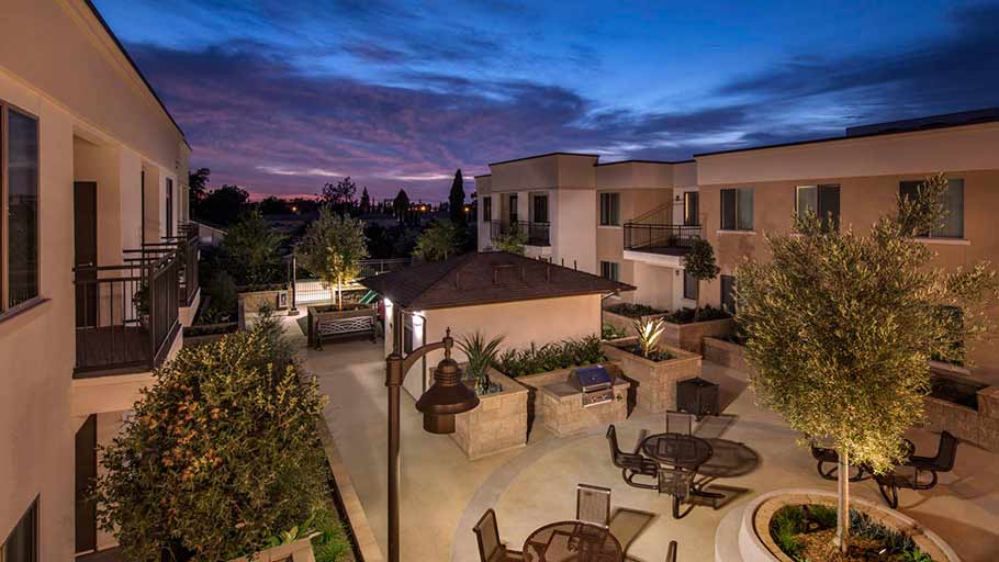 Jamboree Wesley Village affordable housing courtyard Garden Grove.