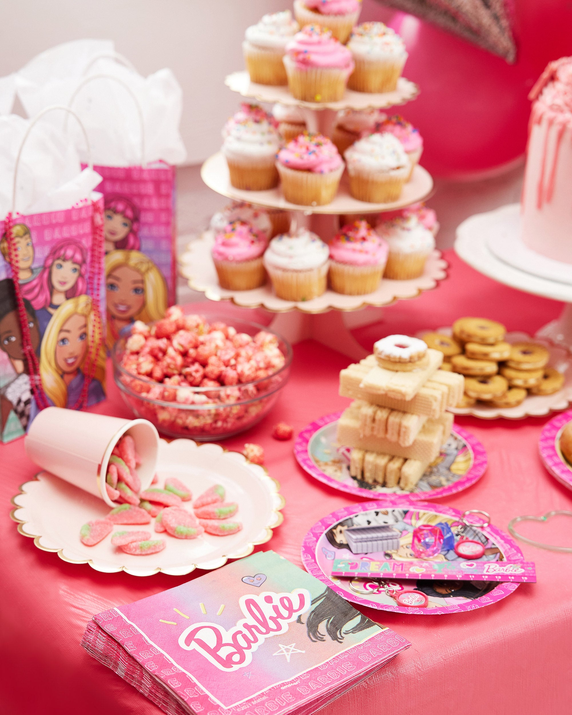 Xsstarmi Lot de 1 décoration de gâteau d'anniversaire à paillettes sur le  thème de Barbie pour fête prénatale fille Rose