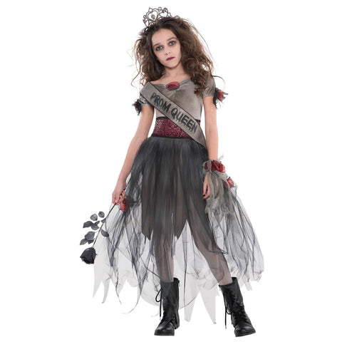 Fun World Girl's Zombie Bride Tattered Costume, Grey/Red, XL
