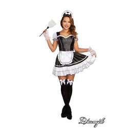 French Maid Costume for Adults, Black Lace Bodysuit