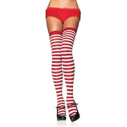 Black & pink striped nylon tights for women