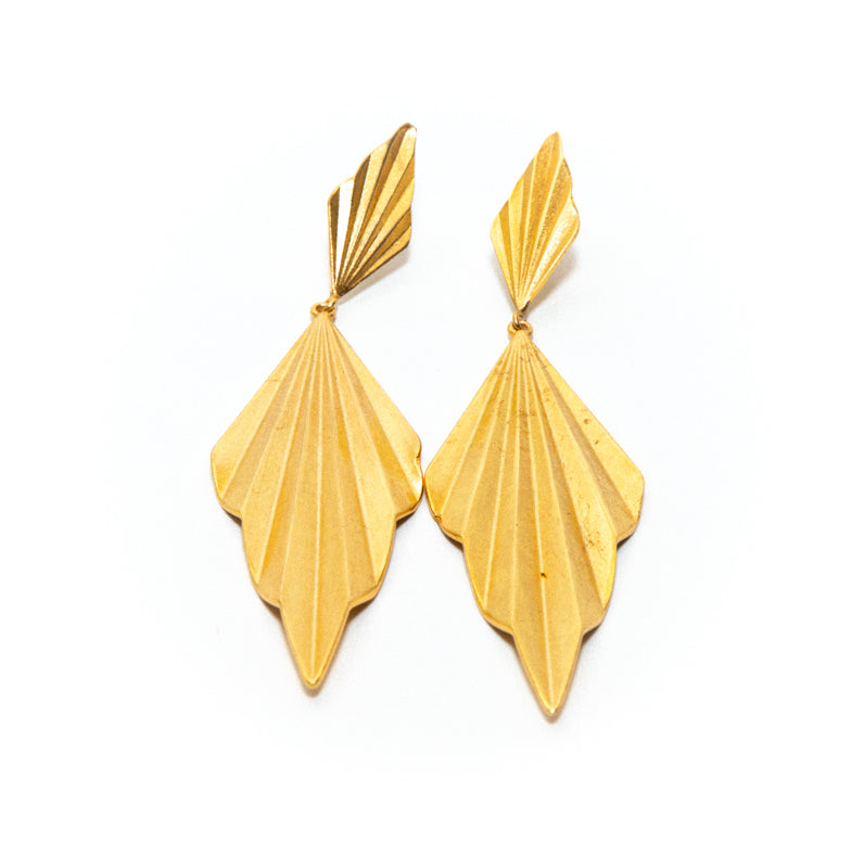 Womens Gold Lozenge Shape Textured Drop Earrings RM Kandy