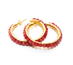Grandes boucles d'oreilles créoles en perles de jade rouge pour femmes chez RM Kandy