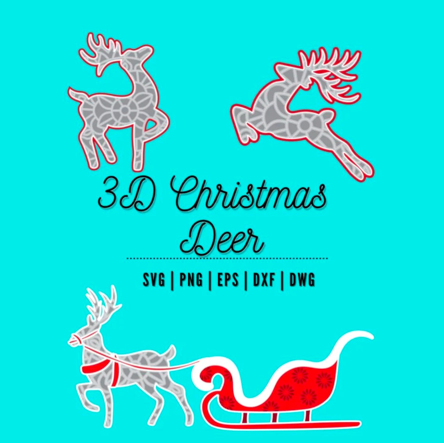  3D Christmas Deer SVG Bundle