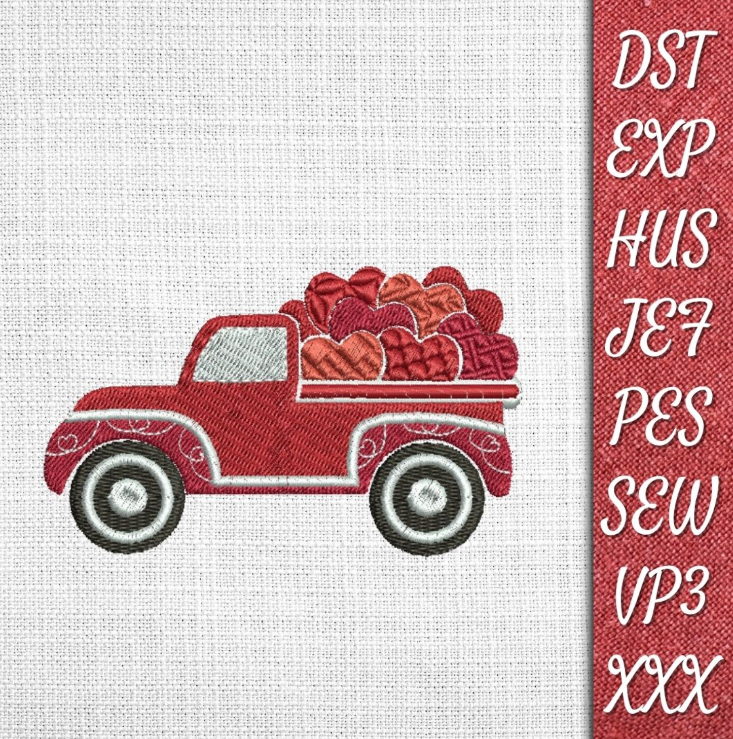 Cute Truck Embroidery for Valentine's Day