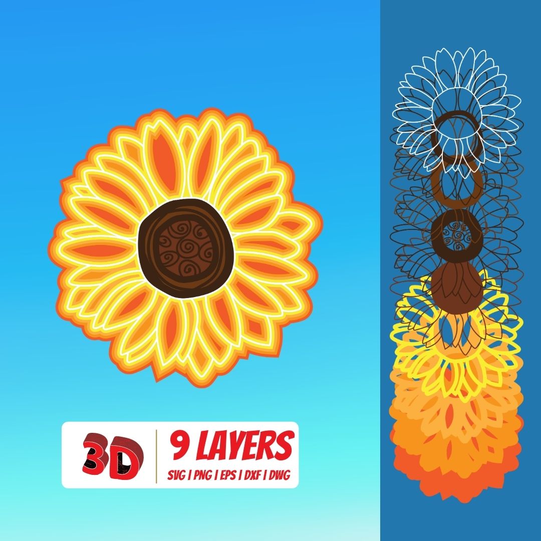 3D Sunflower SVG Cut File vector for instant download - Svg Ocean