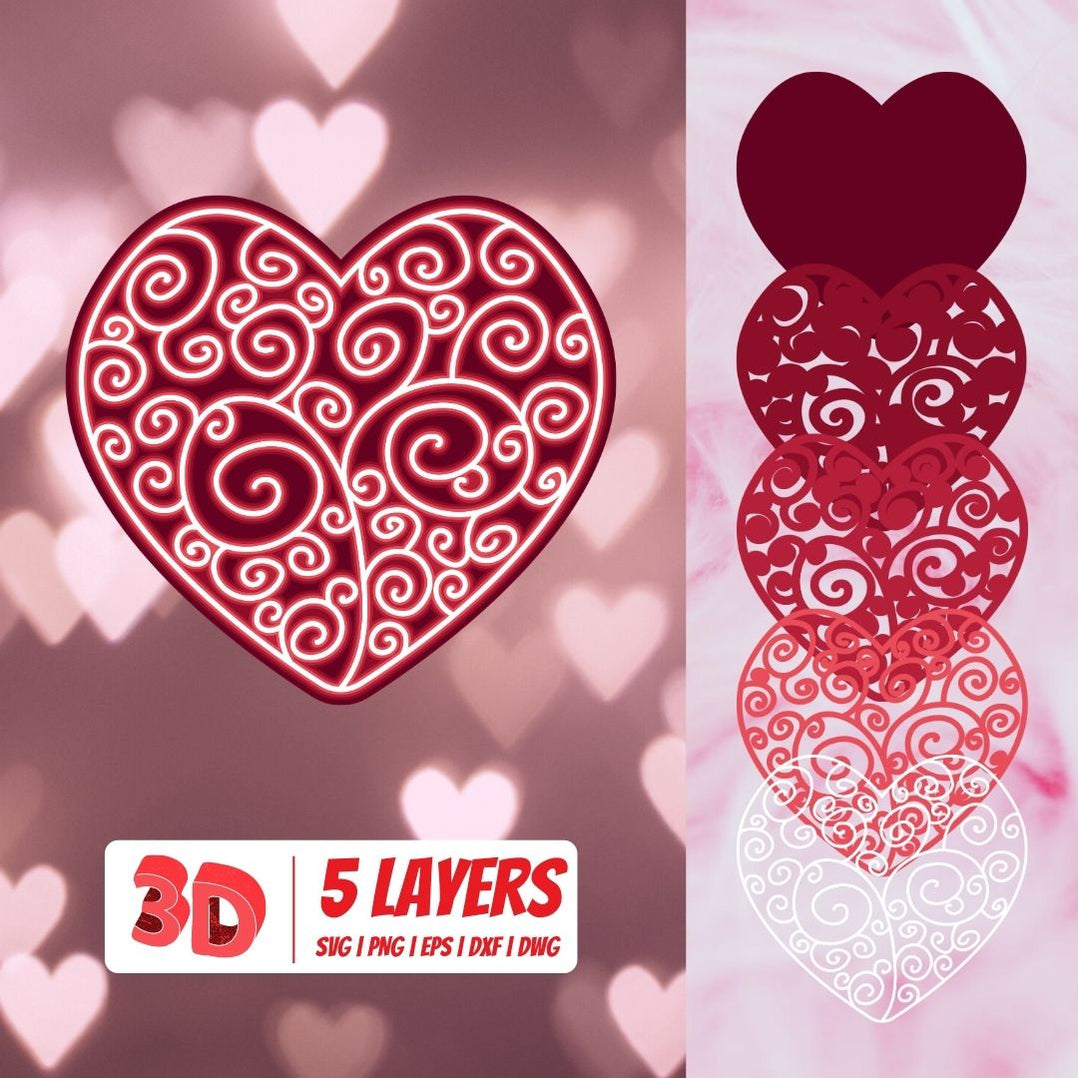 Download 3D Valentines Heart SVG Cut File vector for instant ...