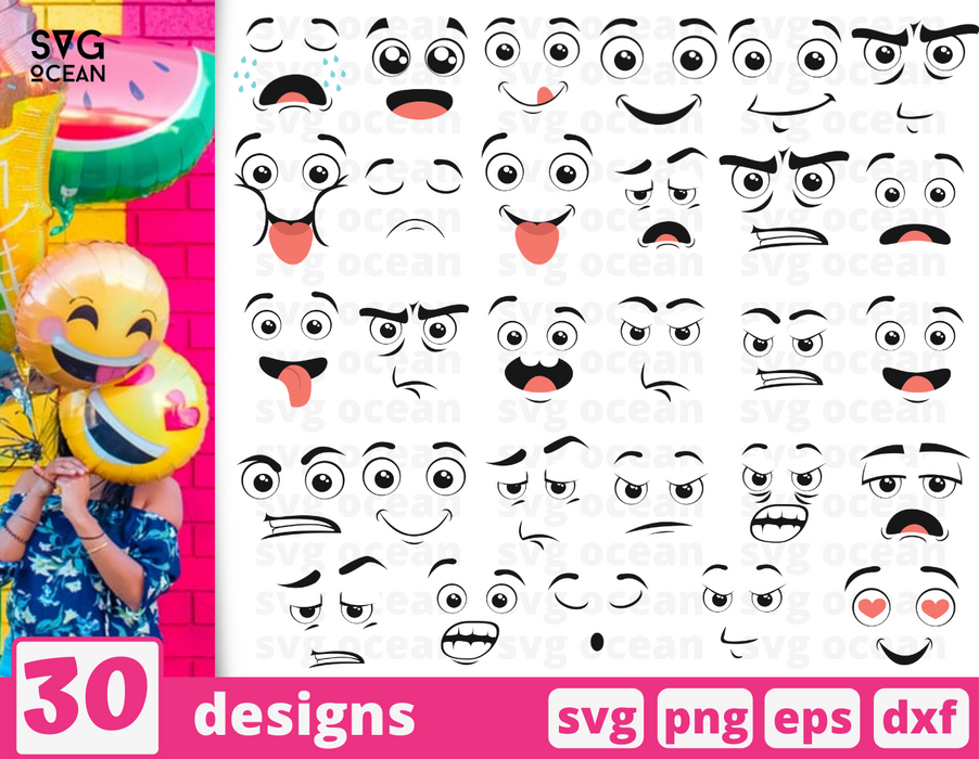 Download Cartoon Emotions Bundle Vector For Instant Download Svg Ocean