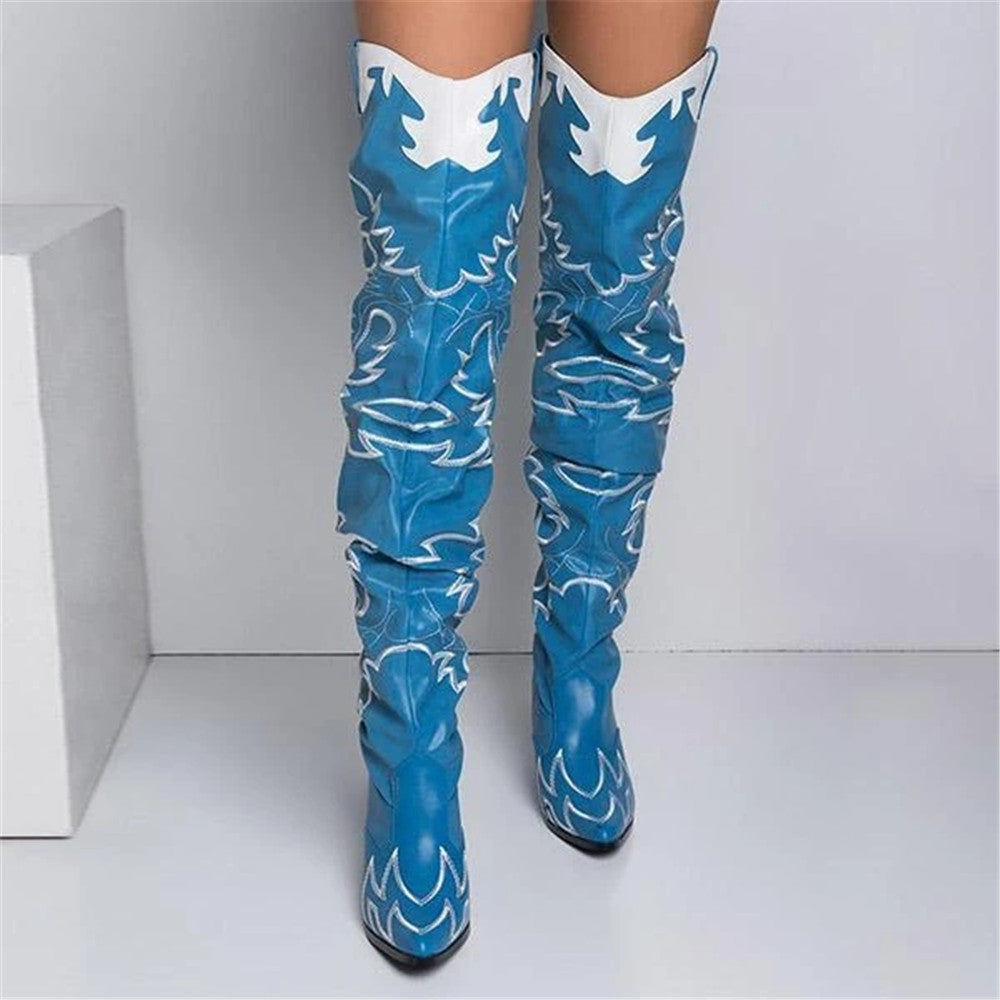 blue thigh high cowboy boots