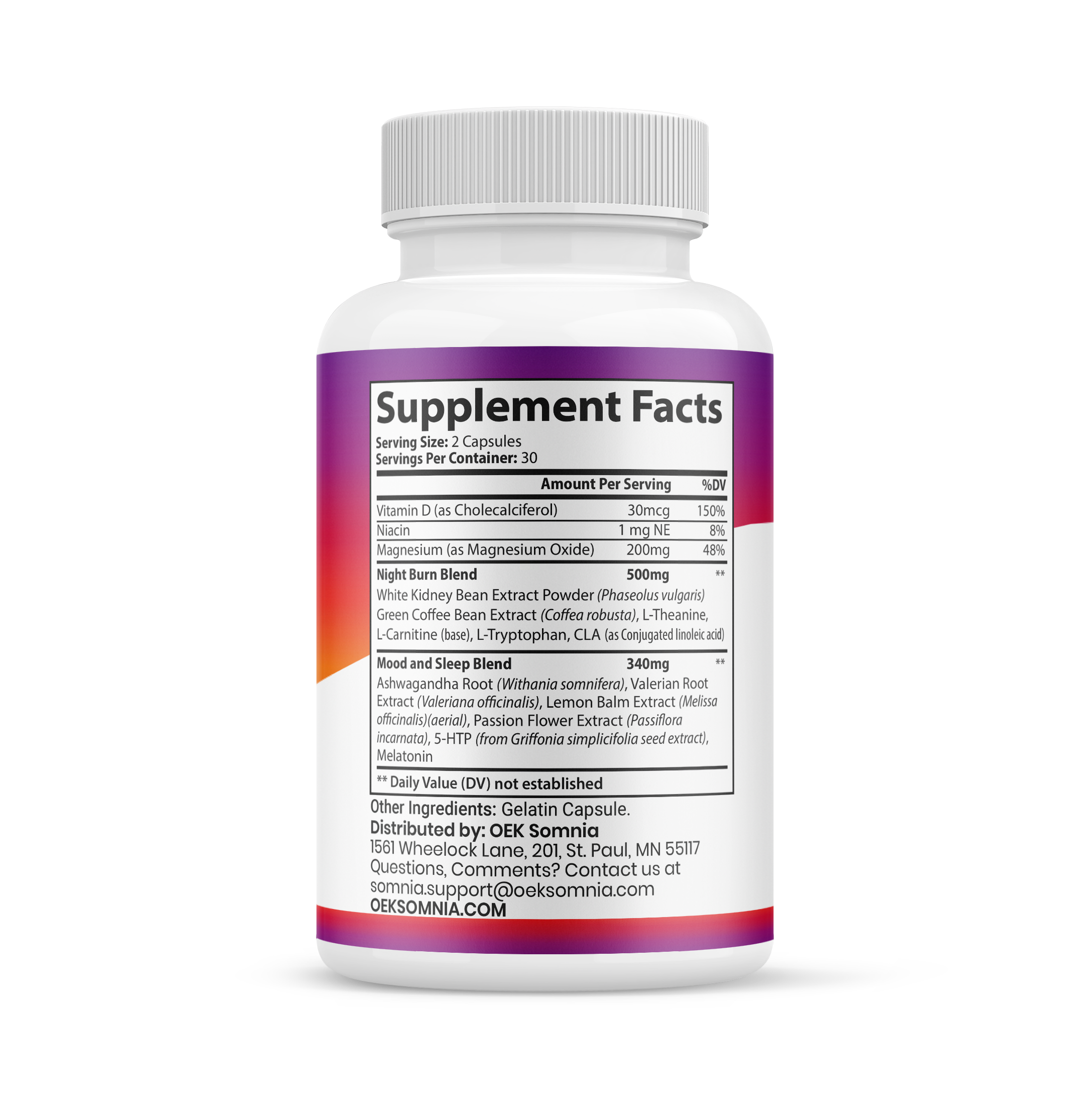 OEK Night Time Fat Burner Supplement Facts