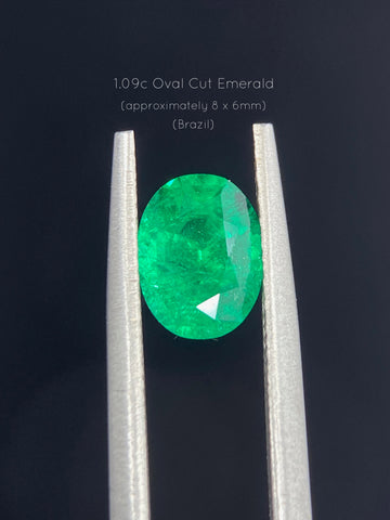 Single Oval 7.78x5.98mm Medium Dark Strong very slightly bluish Green, Very Slightly Included, Excellent cut, Brazil (Oil Treatment) would retail in the range of $4000-5000CAD