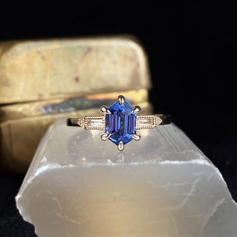 Blue Hexagon Sapphire Engagement Ring EG Bespoke Ltd Emily Gill