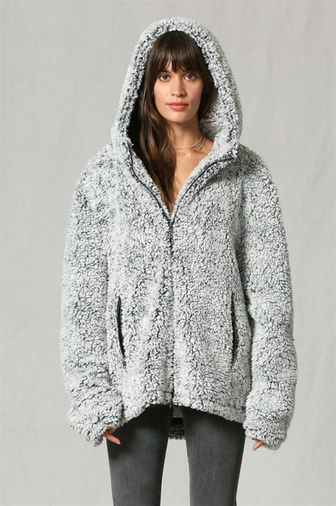 white sherpa zip up