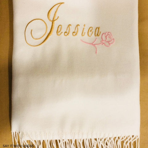 Embroidered and personalized scarves