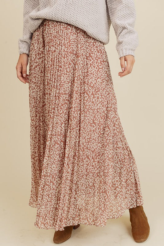 animal print pleated maxi skirt