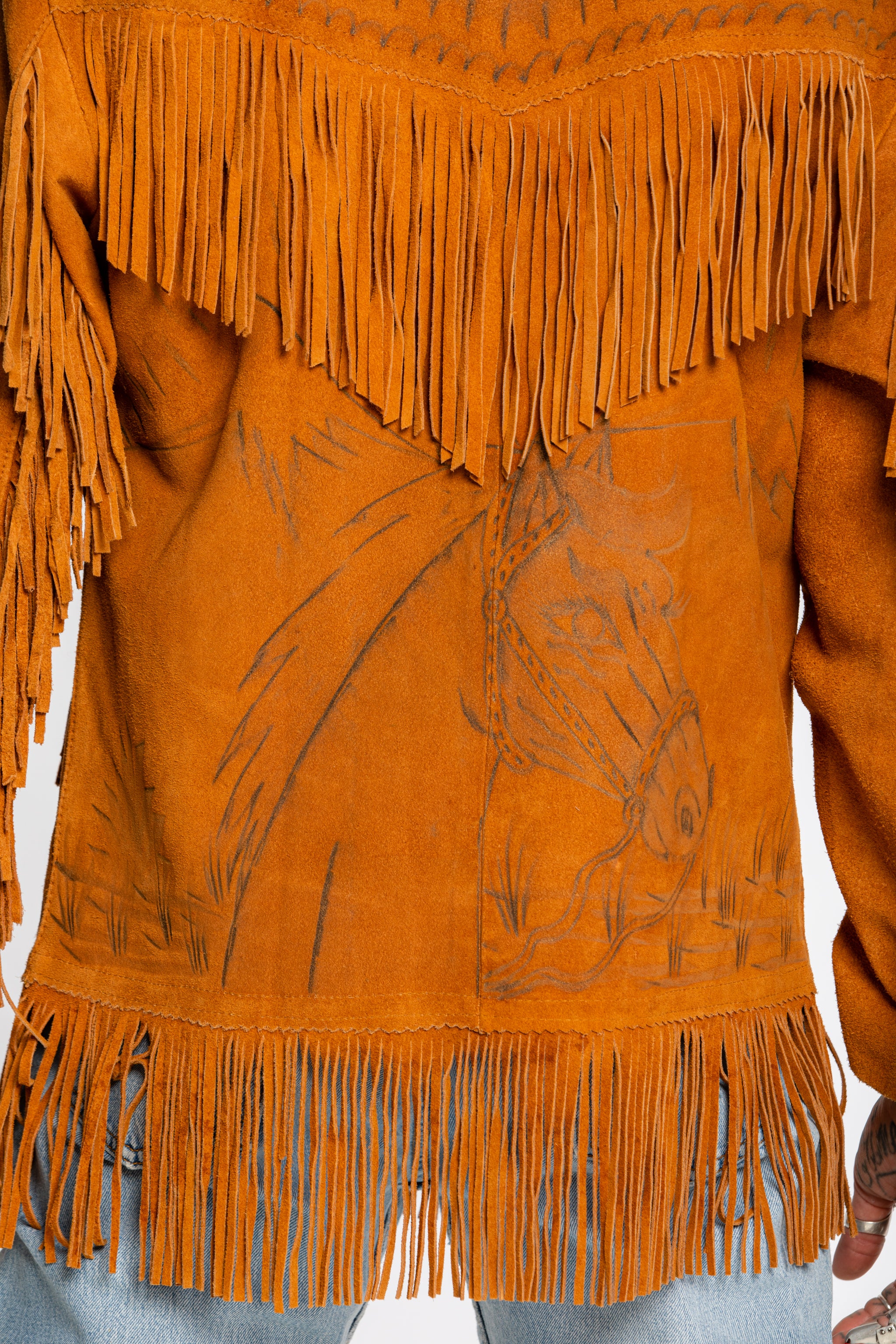 Vintage Fringed Suede Jacket Burnished Western Design (Men's Small