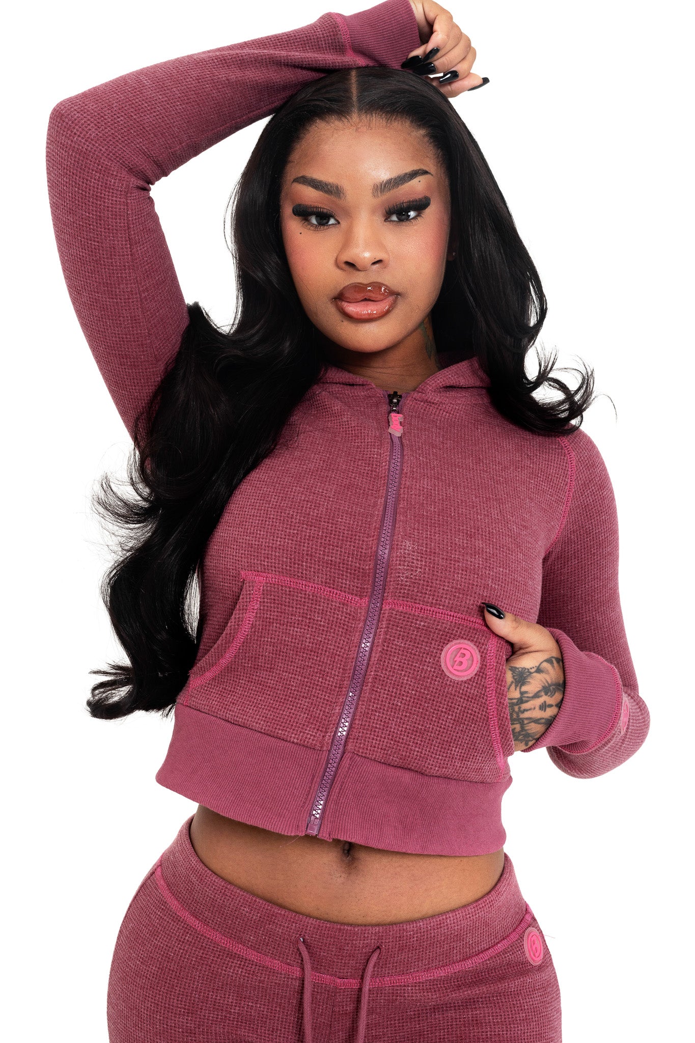 WAFFLE KNIT HOODIE (MAGENTA/PINK)