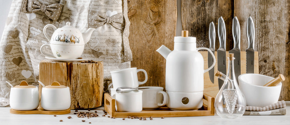 Classic Ceramic and Wood Kitchen Tableware