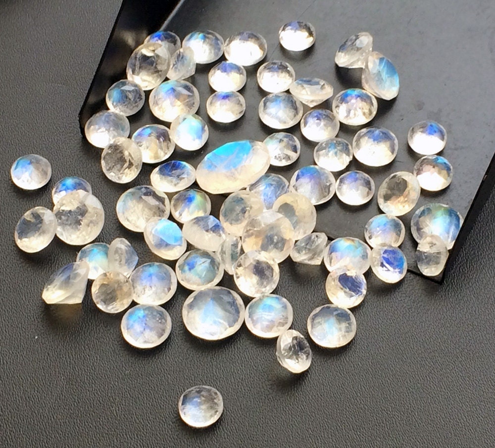 6mm Rainbow Moonstone Faceted Round Cut Stone, Loose Rainbow Moonstone