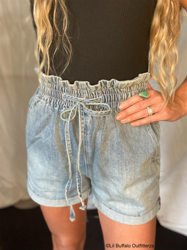 High Waisted Tie Denim Shorts