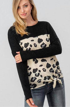 Leopard Color Block Long Sleeve Top