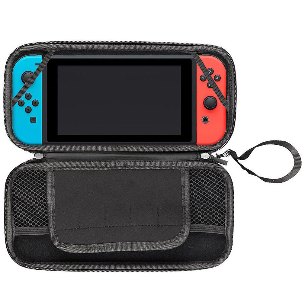 Black Portabable Travel Kit w/Pouch + Screen Protector for Nintendo Switch