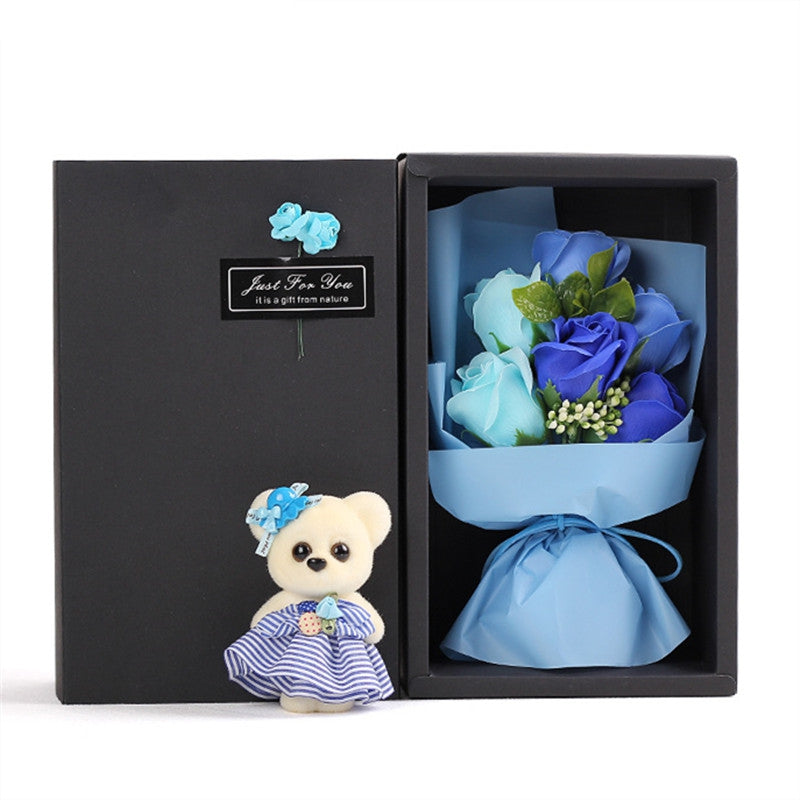 6Pcs Box Romantic Rose Soap Flower With Little Cute Bear Doll Great for Valentine's Day Wedding ...