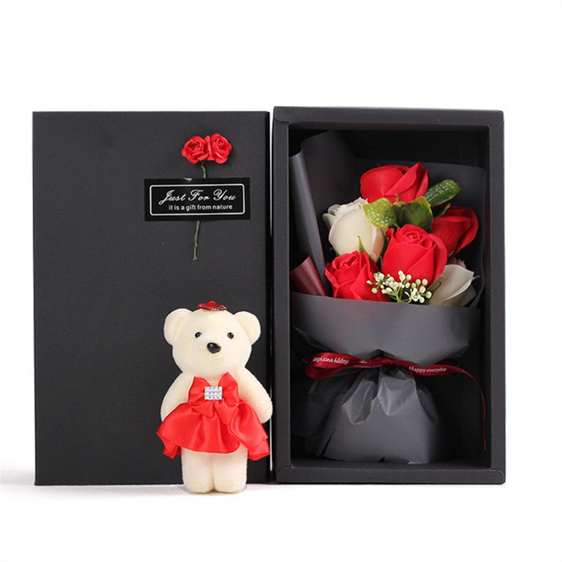 6Pcs Box Romantic Rose Soap Flower With Little Cute Bear Doll Great for Valentine's Day Wedding ...