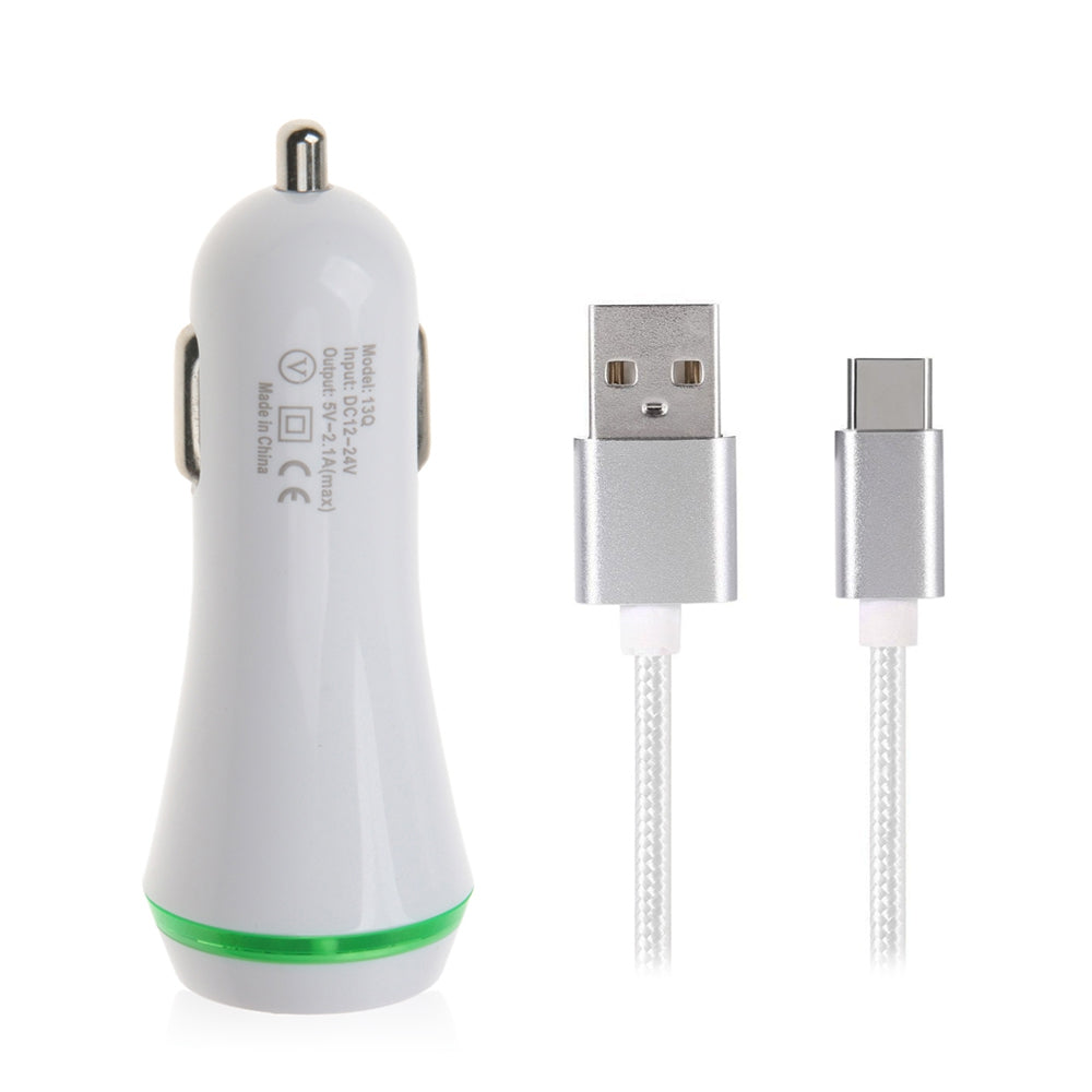 5V/2.1A Fast-Charging Dual USB Car Charger + Usb 3.1 Type-C Cable
